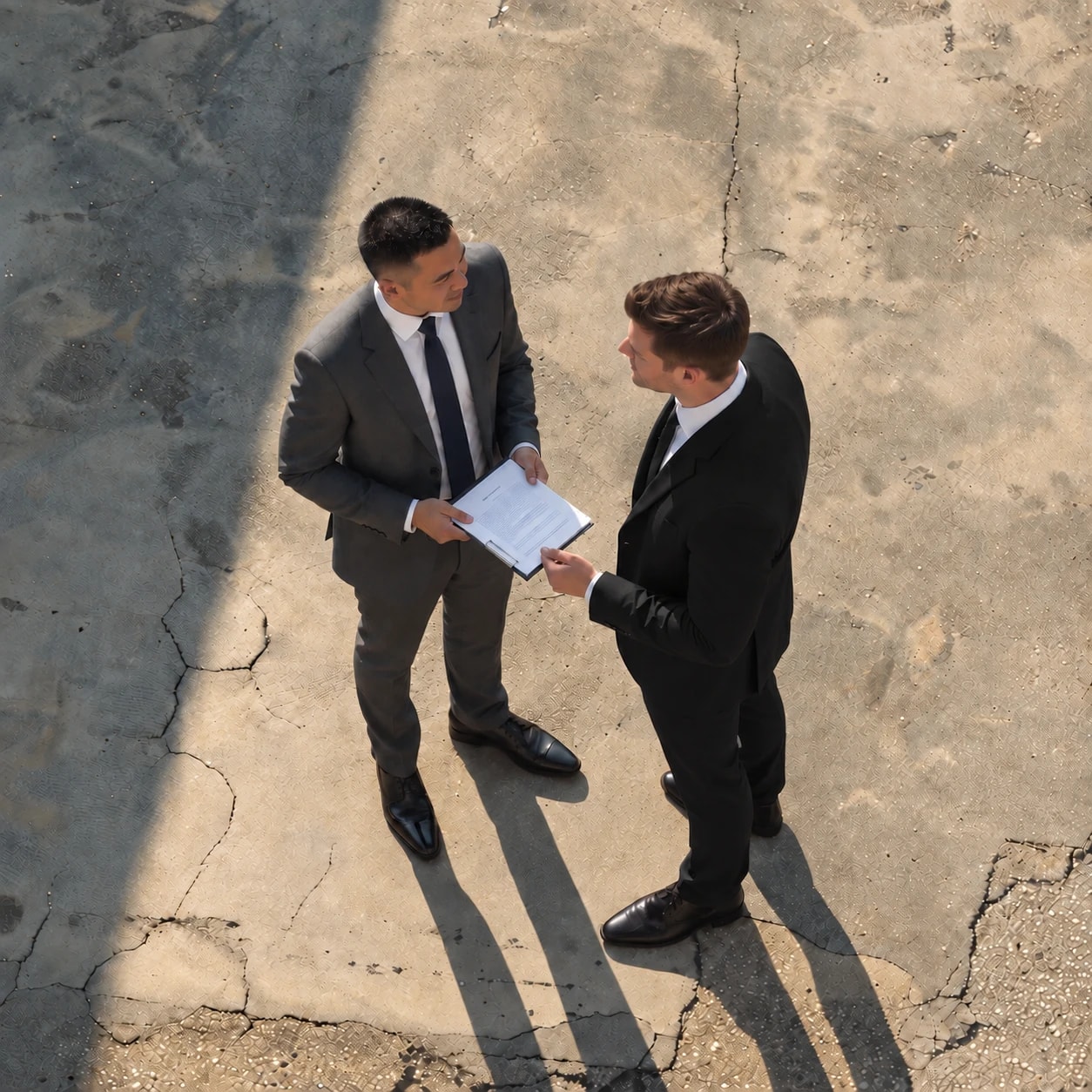 Luke Bonham and Jarred Tayson reviewing a loan document
