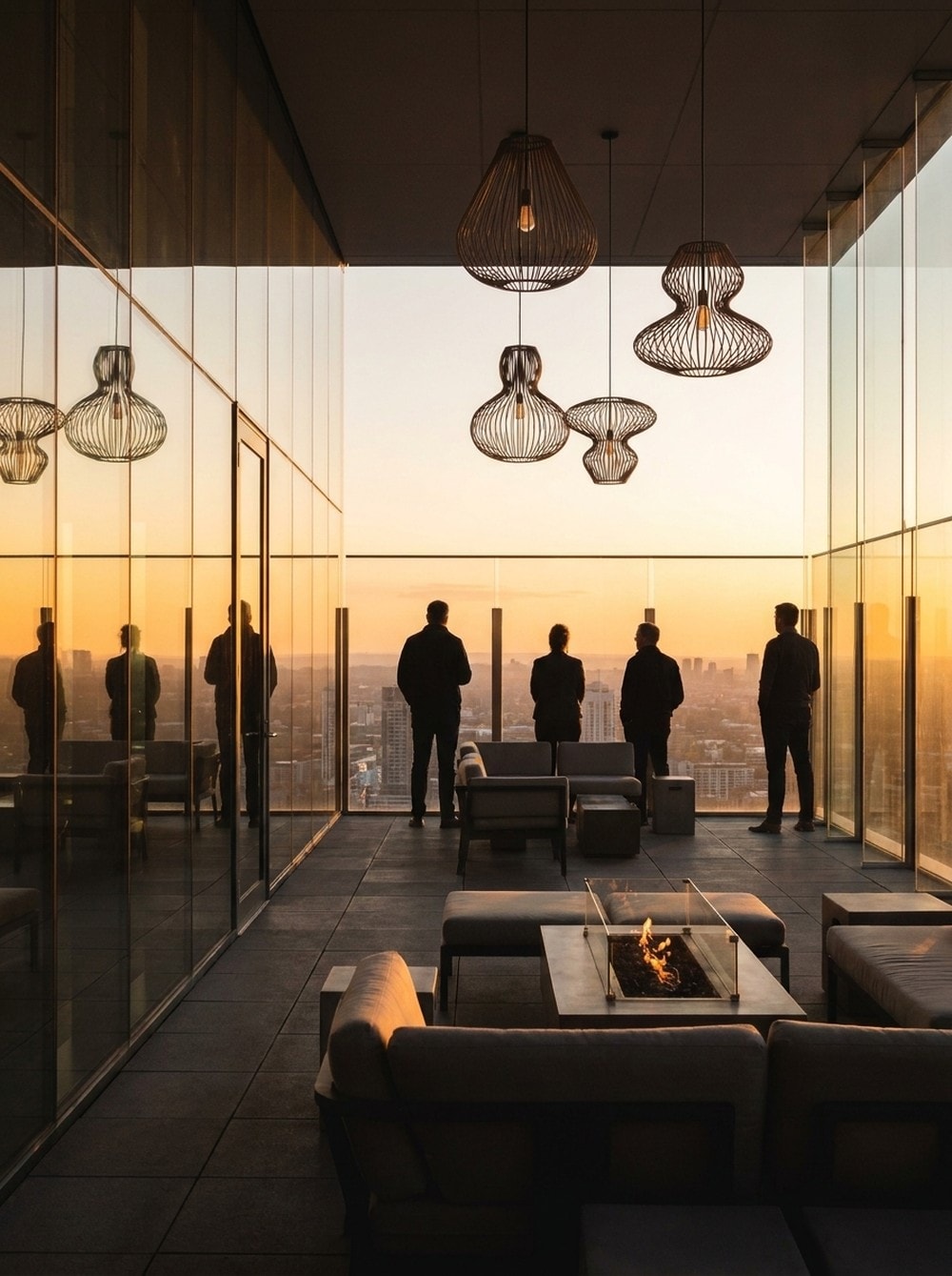 Investors overlooking the city at sunset